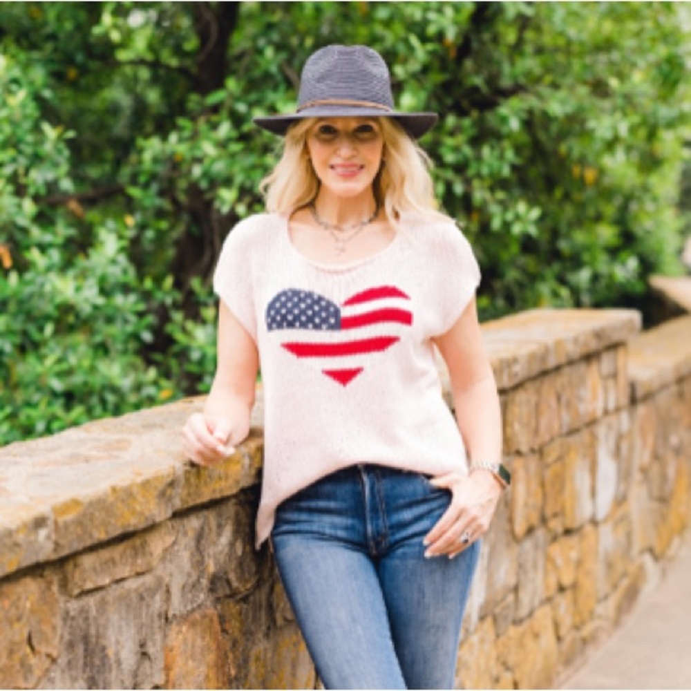 NWT Wooden Ships‎ Heart Flag Tee Caprice Pink XS/S